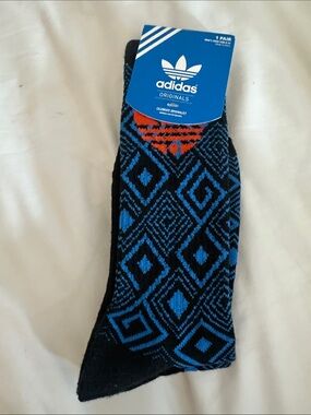 adidas Men’s Black, Blue & Red Geometric Crew Socks